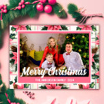 Tarjeta Festiva Vintage Christmas Floral Plaid Merry Christmas<br><div class="desc">Feliz Navidad! Envíe saludos navideños con esta tarjeta plana de Navidades temáticos vintage. Presenta una chapada floral navideña vintage con fondo blanco. Personaliza agregando tu foto,  nombres,  año y mensaje</div>