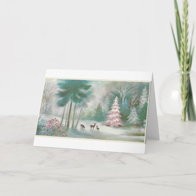 Tarjeta Festiva Vintage Christmas Forest (Anverso)