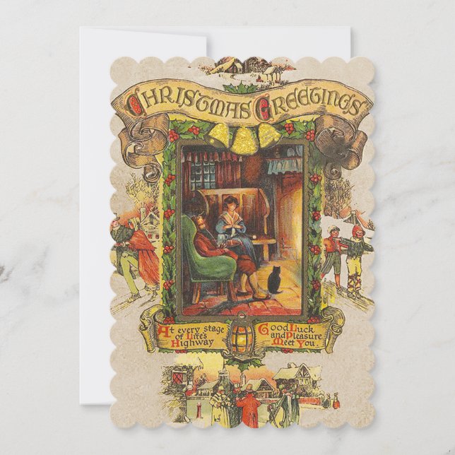 Tarjeta Festiva Vintage Christmas Greetings Flat Photocard (Anverso)