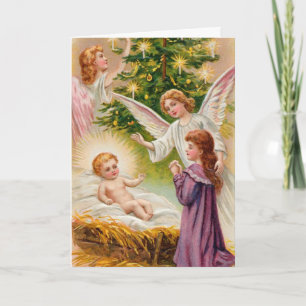 Tarjeta Festiva Vintage Christmas Greetings Natividad