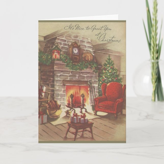 Tarjeta Festiva Vintage Christmas Hearth (Anverso)
