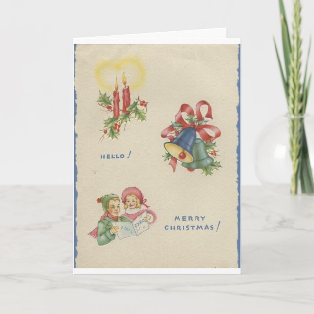 Tarjeta Festiva Vintage Christmas "Hello" (Anverso)