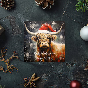 Tarjeta Festiva Vintage Christmas Highland Cow