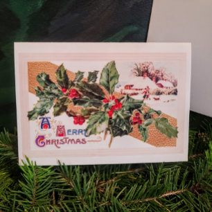 Tarjeta Festiva Vintage Christmas Holly