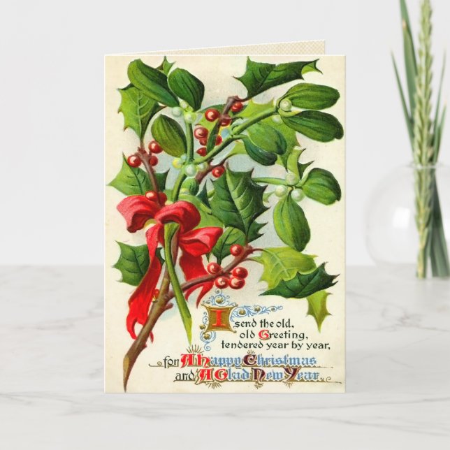 Tarjeta Festiva Vintage Christmas Holly Card (Anverso)