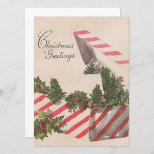 Tarjeta Festiva Vintage Christmas Holly Present