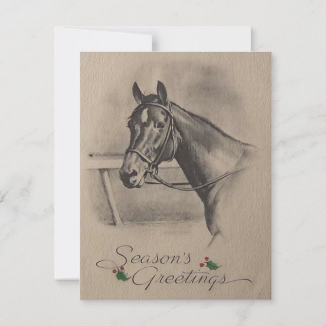 Tarjeta Festiva Vintage Christmas Horse Season Greetings (Anverso)