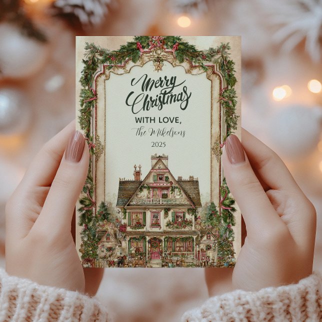 Tarjeta Festiva Vintage Christmas House Celebration (Subido por el creador)