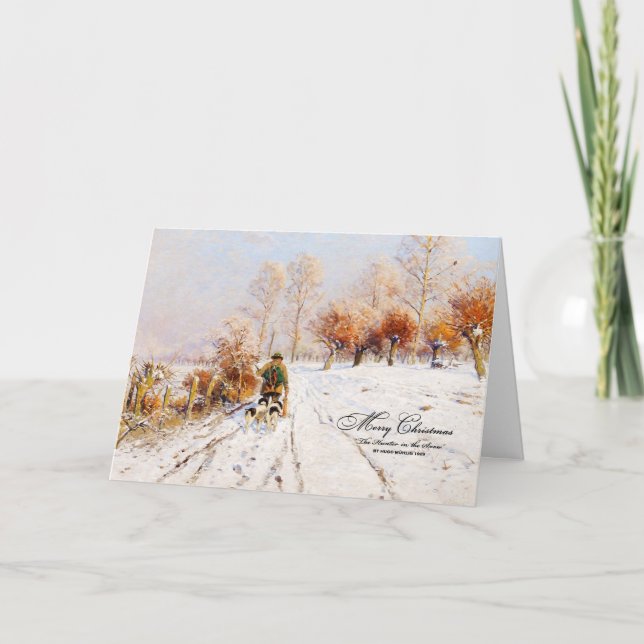 Tarjeta Festiva Vintage Christmas Hunter Winter Scene (Anverso)