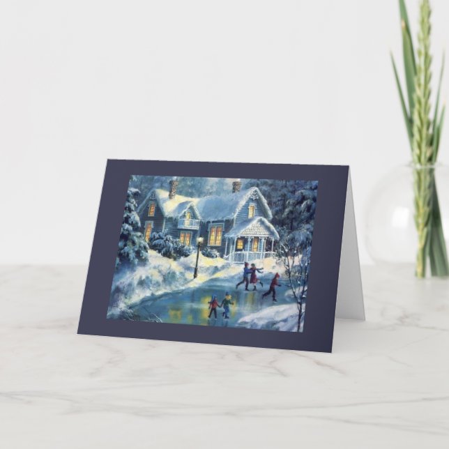 Tarjeta Festiva Vintage Christmas Ice Skating (Anverso)