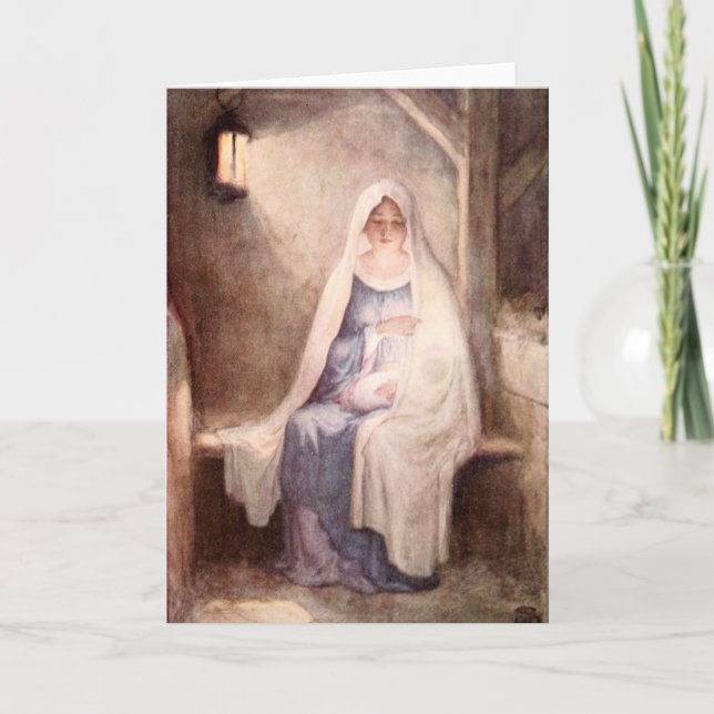 Tarjeta Festiva Vintage Christmas Jesus y Mary (Anverso)