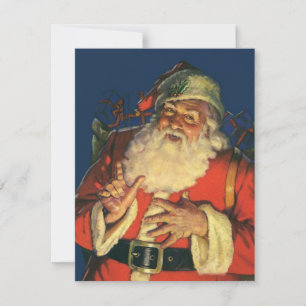 Tarjeta Festiva Vintage Christmas, Jolly Santa Claus con juguetes