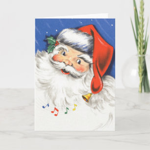 Tarjeta Festiva Vintage Christmas, Jolly Santa Claus con música