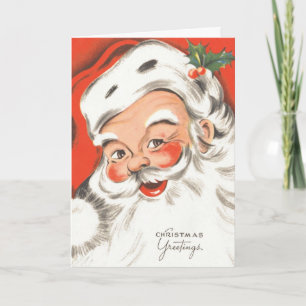Tarjeta Festiva Vintage Christmas, Jolly Santa Claus con una sonri