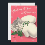Tarjeta Festiva Vintage Christmas Kitten Mittens<br><div class="desc">Un Gato De Navidad Vintage En Mittens.</div>