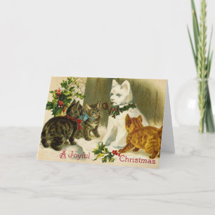 Tarjeta Festiva Vintage Christmas Kitty Cats
