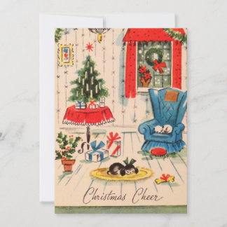 Tarjeta Festiva Vintage Christmas Living room Scene Holiday Card