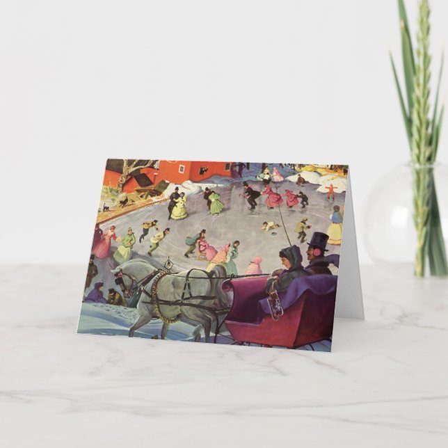 Tarjeta Festiva Vintage Christmas, Love and Romance Sleigh (Anverso)