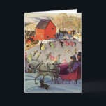 Tarjeta Festiva Vintage Christmas, Love and Romance Sleigh<br><div class="desc">Ilustracion Vintage Victoria Festividad navideña Feliz Navidad con una pareja montada en un caballo de trineo abierto sobre la nieve. El hombre y la mujer van camino al estanque congelado donde la gente patina sobre hielo en un día de invierno fresco. Un lindo perro está corriendo al lado del trineo....</div>