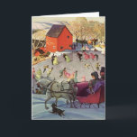 Tarjeta Festiva Vintage Christmas, Love and Romance Sleigh<br><div class="desc">Ilustracion Vintage Victoria Festividad navideña Feliz Navidad con una pareja montada en un caballo de trineo abierto sobre la nieve. El hombre y la mujer van camino al estanque congelado donde la gente patina sobre hielo en un día de invierno fresco. Un lindo perro está corriendo al lado del trineo....</div>