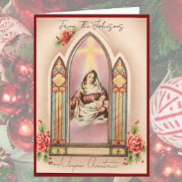 Tarjeta Festiva Vintage Christmas Madonna Custom Name Blank Inside
