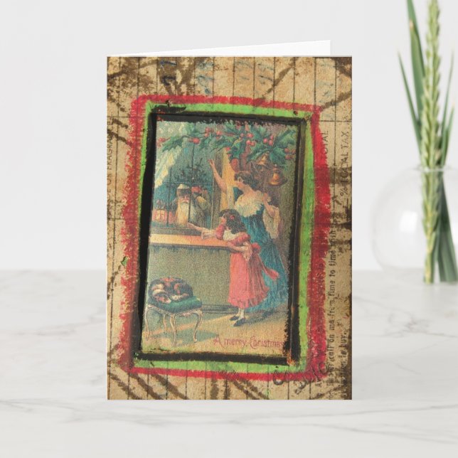 Tarjeta Festiva Vintage Christmas Mixed Media (Anverso)