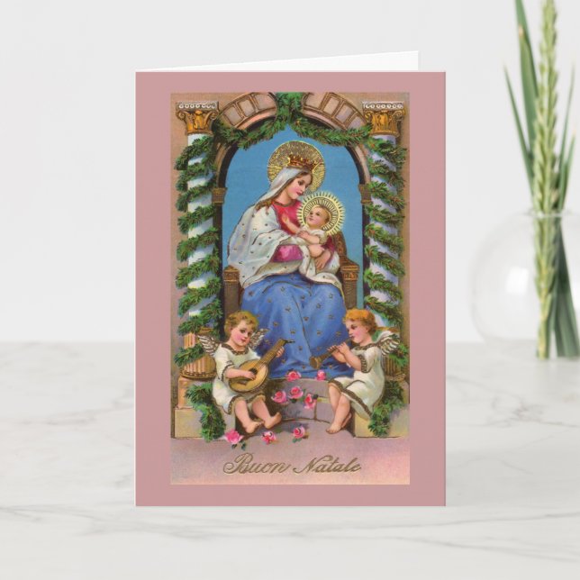 Tarjeta Festiva Vintage Christmas Mother Mary & Christ Child (Anverso)