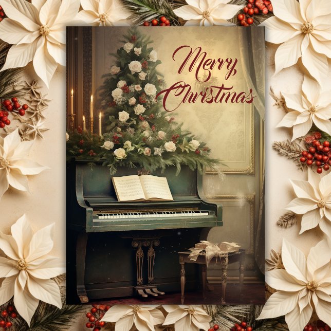 Tarjeta Festiva Vintage Christmas Music Grand Piano Greeneration (Subido por el creador)