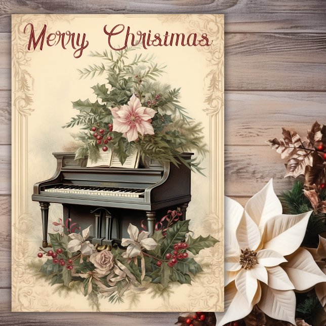Tarjeta Festiva Vintage Christmas Music Grand Piano Greeneration (Subido por el creador)