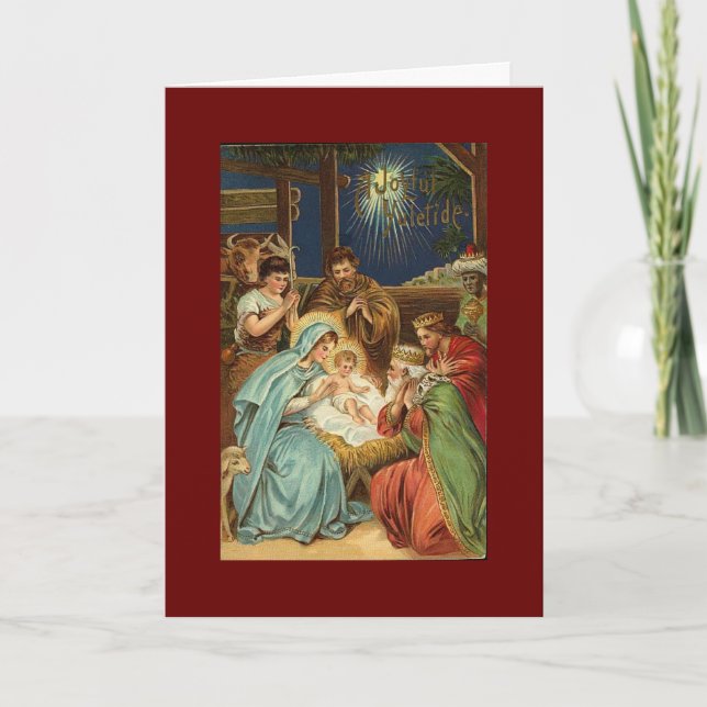 Tarjeta Festiva VINTAGE Christmas NATIVITY (Anverso)