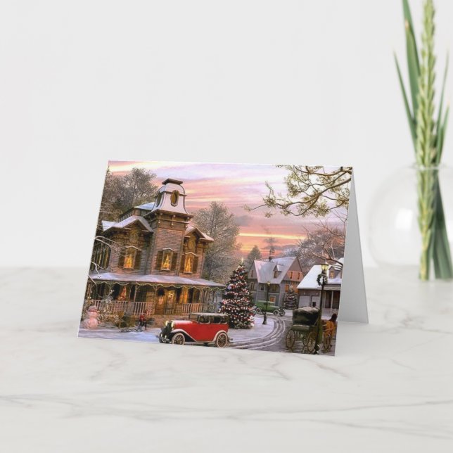 Tarjeta Festiva Vintage Christmas Neighborhood (Anverso)