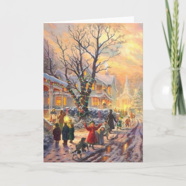 Tarjeta Festiva Vintage Christmas Neighborhood (Anverso)
