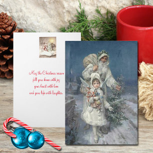 Tarjeta Festiva Vintage Christmas, Padre Christmas, Angel, Persona