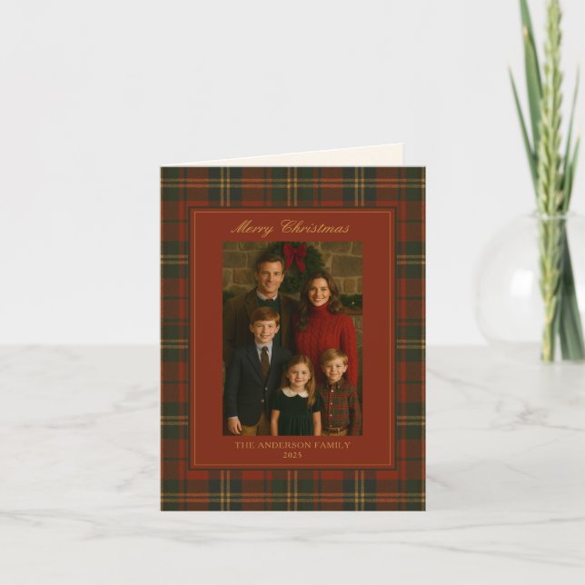 Tarjeta Festiva Vintage Christmas Plaid Timeless Heirloom Photo (Anverso)