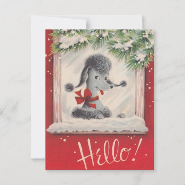 Tarjeta Festiva Vintage Christmas Poodle (Anverso)