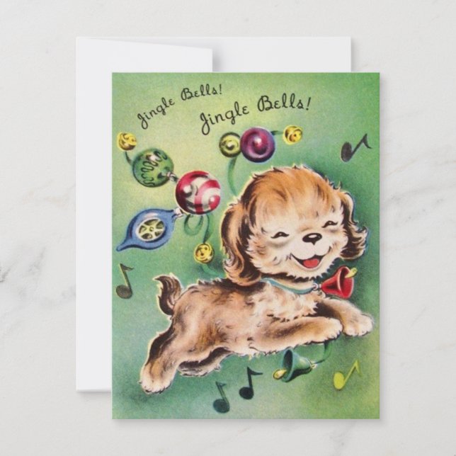 Tarjeta Festiva Vintage Christmas Puppy Cantando (Anverso)