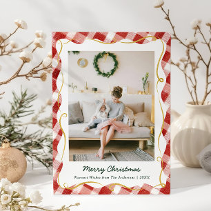 Tarjeta Festiva Vintage Christmas Red Gingham Pattern 1 Foto