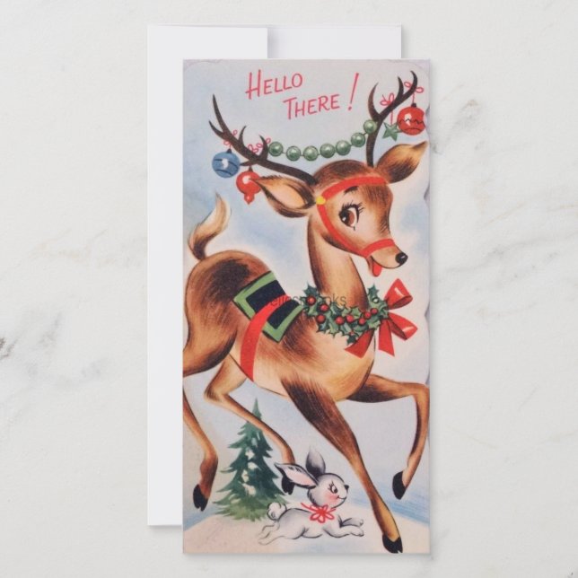 Tarjeta Festiva Vintage Christmas Reindeer (Anverso)
