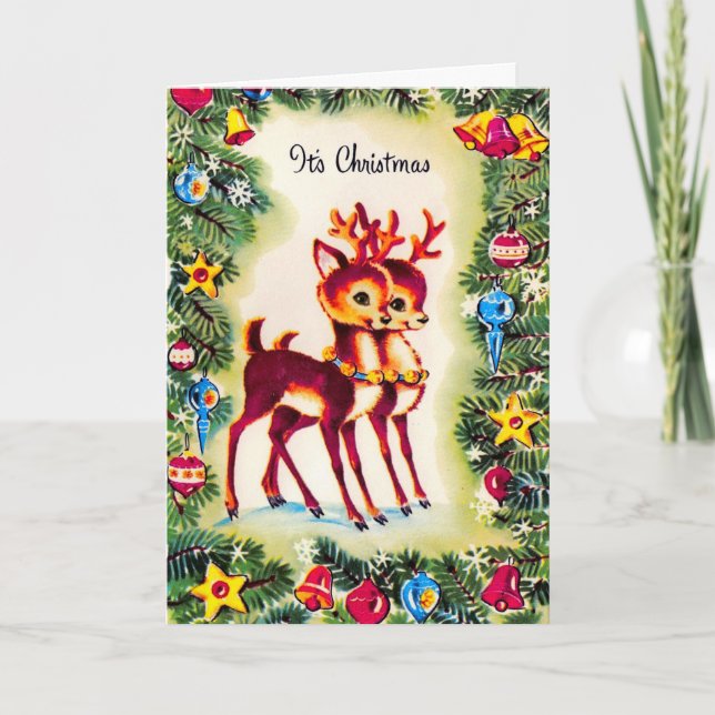 Tarjeta Festiva Vintage Christmas Reindeer (Anverso)