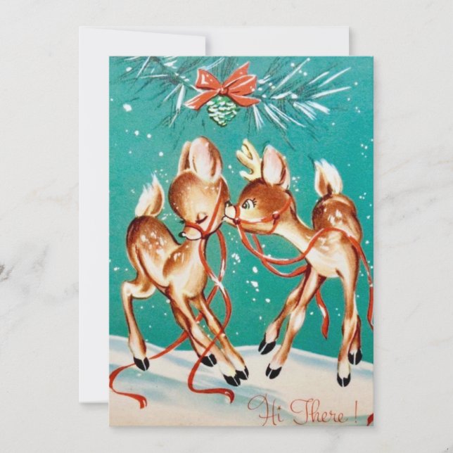 Tarjeta Festiva Vintage Christmas Reindeer Love (Anverso)