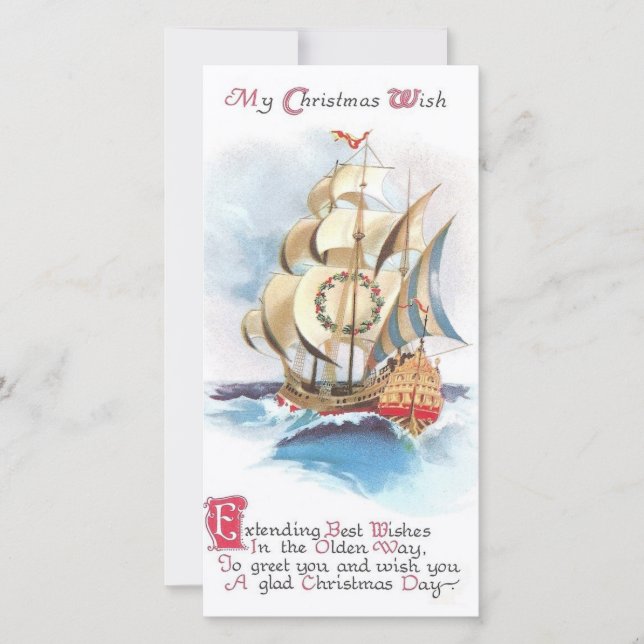 Tarjeta Festiva Vintage Christmas Sailboat Wires (Anverso)