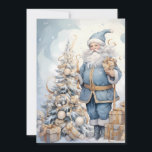 Tarjeta Festiva Vintage Christmas Santa Blue Gold<br><div class="desc">Elegante tarjeta vintage de Navidad con Santa Claus usando un traje azul y dorado y poniendo regalos debajo de un árbol. Personalizado en la parte posterior con su mensaje y nombre. Comuníquese conmigo para obtener ayuda con su personalización o para solicitar productos adicionales de correspondencias o coordinación de Zazzle.</div>