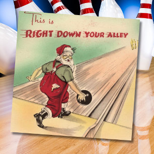 Tarjeta Festiva Vintage Christmas Santa Bowling