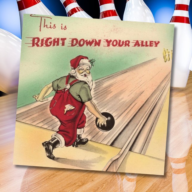 Tarjeta Festiva Vintage Christmas Santa Bowling (Subido por el creador)