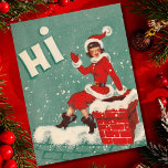 Tarjeta Festiva Vintage Christmas Santa Chica en la azotea<br><div class="desc">Vintage Chica de Navidad en la tarjeta de vacaciones en la azotea.</div>
