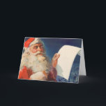 Tarjeta Festiva Vintage Christmas, Santa Claus Naughty Nice List<br><div class="desc">Ilustracion de la Vintage. Imagen de feriado navideño con un alegre Santa Claus usando a su gorra rojo y revisando su traviesa o buena lista en la Noche de los Navidades.</div>