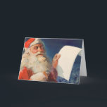 Tarjeta Festiva Vintage Christmas, Santa Claus Naughty Nice List<br><div class="desc">Ilustracion de la Vintage. Imagen de feriado navideño con un alegre Santa Claus usando a su gorra rojo y revisando su traviesa o buena lista en la Noche de los Navidades.</div>