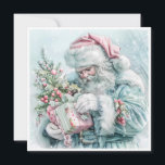 Tarjeta Festiva Vintage Christmas Santa Claus Pastel<br><div class="desc">El elegante Santa Claus de color pastel,  verde azulado,  rosa y azul. Personalizado en la parte posterior con su mensaje y nombre. Comuníquese conmigo para obtener ayuda con su personalización o para solicitar productos adicionales de correspondencias o coordinación de Zazzle.</div>