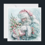 Tarjeta Festiva Vintage Christmas Santa Claus Pastel<br><div class="desc">El elegante Santa Claus de color pastel,  verde azulado,  rosa y azul. Personalizado en la parte posterior con su mensaje y nombre. Comuníquese conmigo para obtener ayuda con su personalización o para solicitar productos adicionales de correspondencias o coordinación de Zazzle.</div>