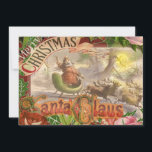 Tarjeta Festiva Vintage Christmas Santa Claus Sleigh<br><div class="desc">¿Listo para Navidades? Un pequeño y viejo santa claus está saludando — y sus renos están corriendo por el cielo nocturno,  tirando de santa en su trineo. Las imágenes de los Navidades son de tarjetas de felicitación y libros victorianos.</div>
